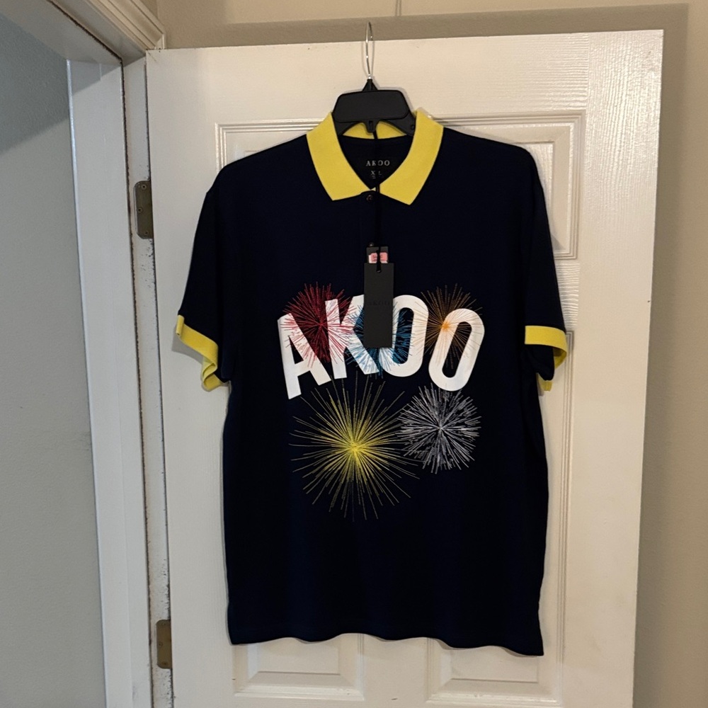 Akoo Kids Polo Shirt with Firework Design in Navy and Yellow
